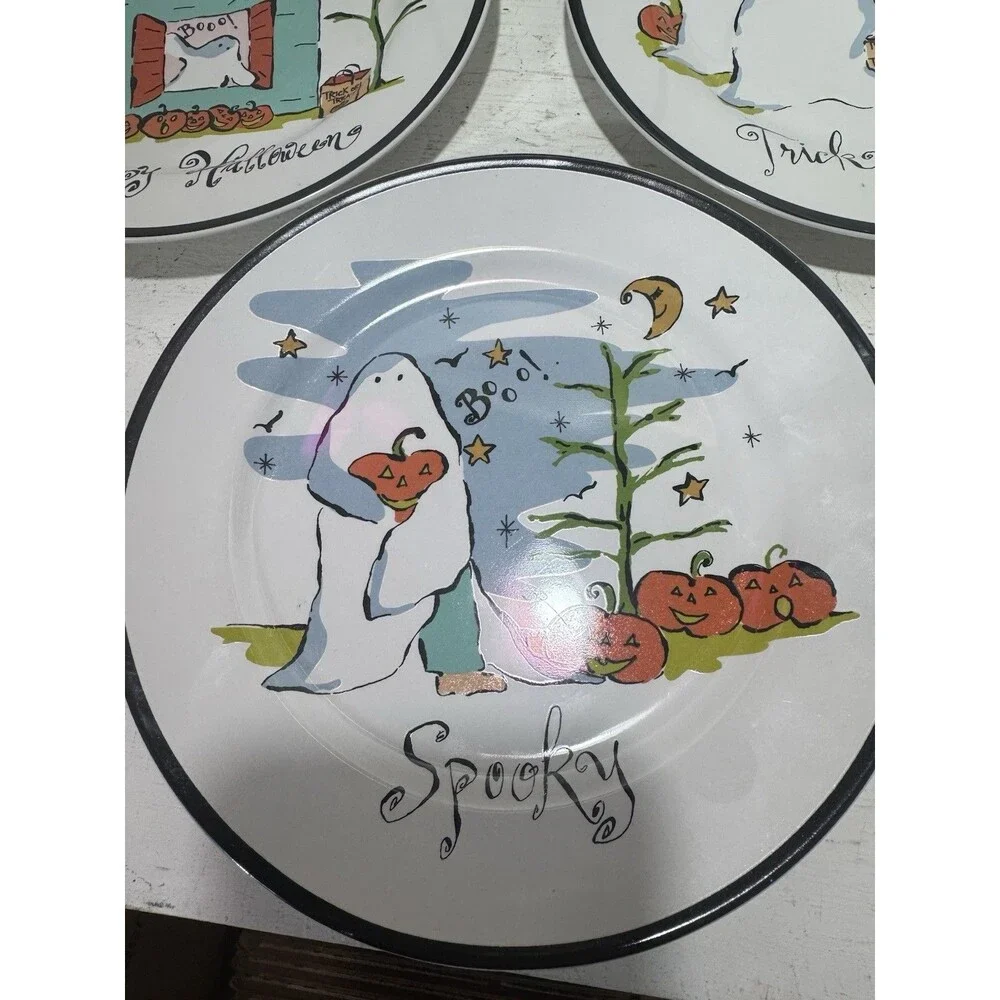 Rosanna Halloween 8” Salad Plates Snack Plate Ghost Trick Treat Spooky Haunted
